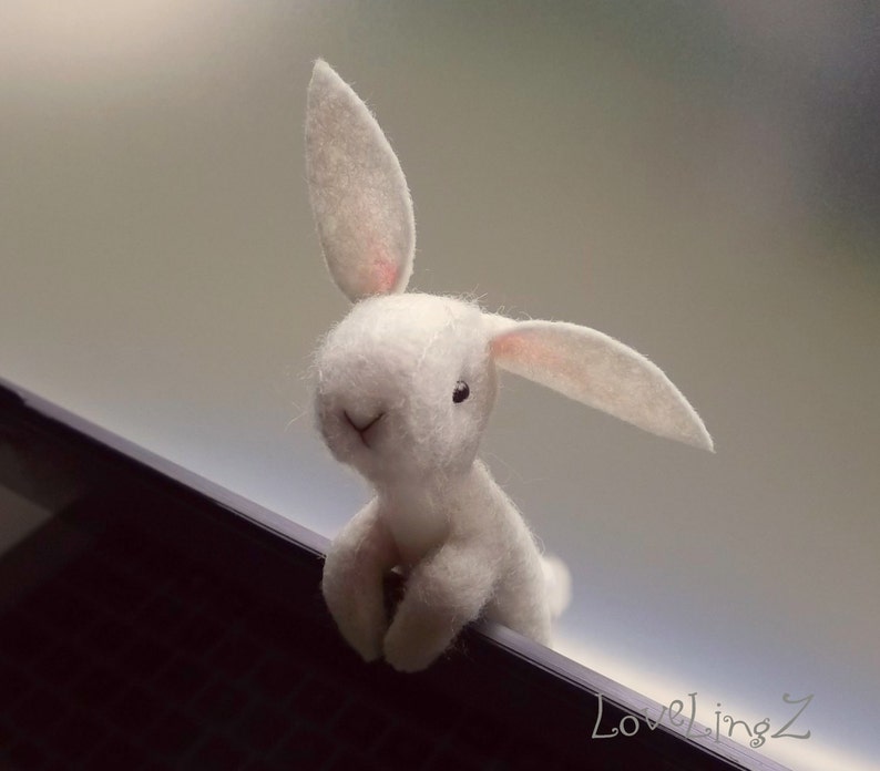 Bunny mini doll, soft felt Pocket rabbit , Pose able Hand made to order in beautiful gift box image 2