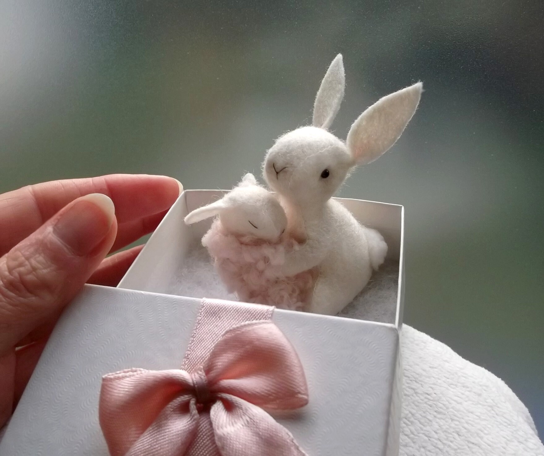 Baby Rabbit and Mommy Bunny, Hand Made Artist Bunnies in