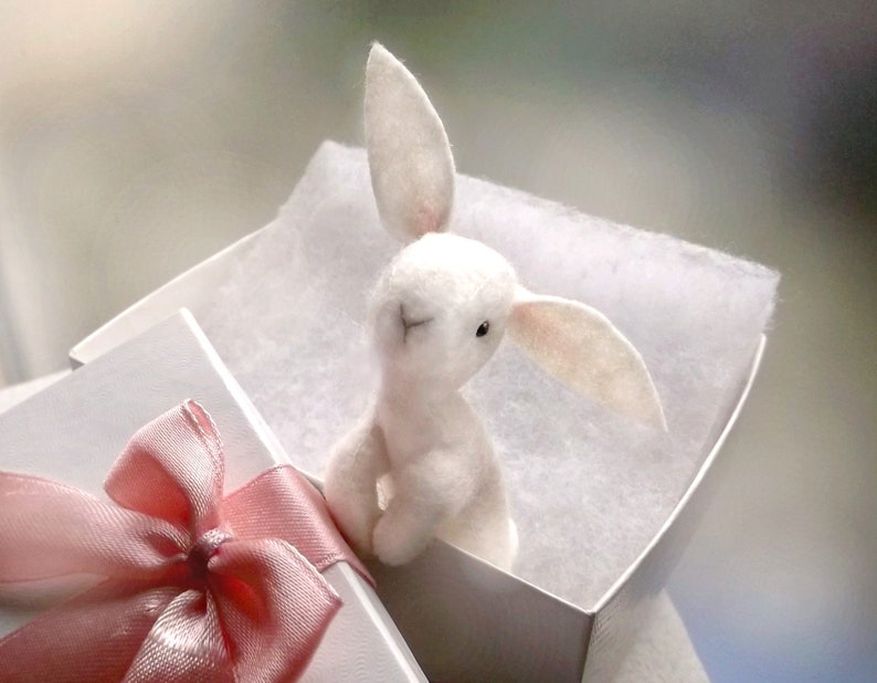 Bunny mini doll, soft felt Pocket rabbit , Pose able Hand made to order in beautiful gift box image 5