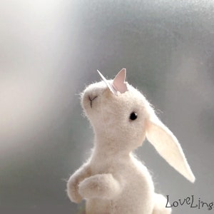 White bunny, felt artist rabbit with butterfly, Hand Made To Order in gift box