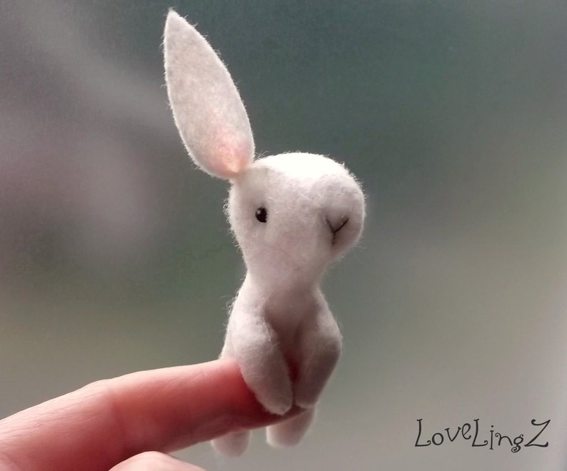 Bunny mini doll, soft felt Pocket rabbit , Pose able Hand made to order in beautiful gift box image 4