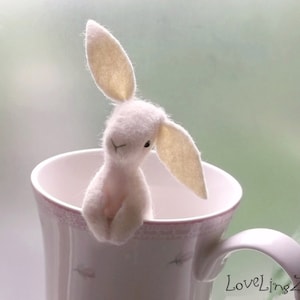 Bunny mini doll, soft felt Pocket rabbit , Pose able Hand made to order in beautiful gift box image 1