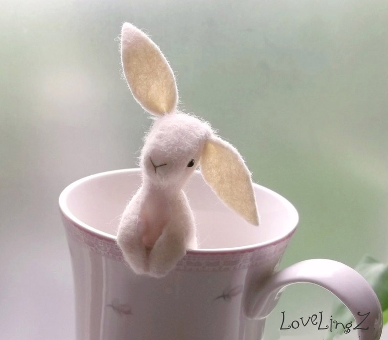 Bunny mini doll, soft felt Pocket rabbit , Pose able Hand made to order in beautiful gift box image 1