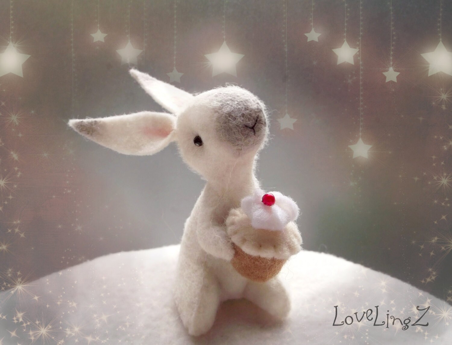 Bunny With Cupcake Felt Mini Rabbit With Cake Birthday - Etsy