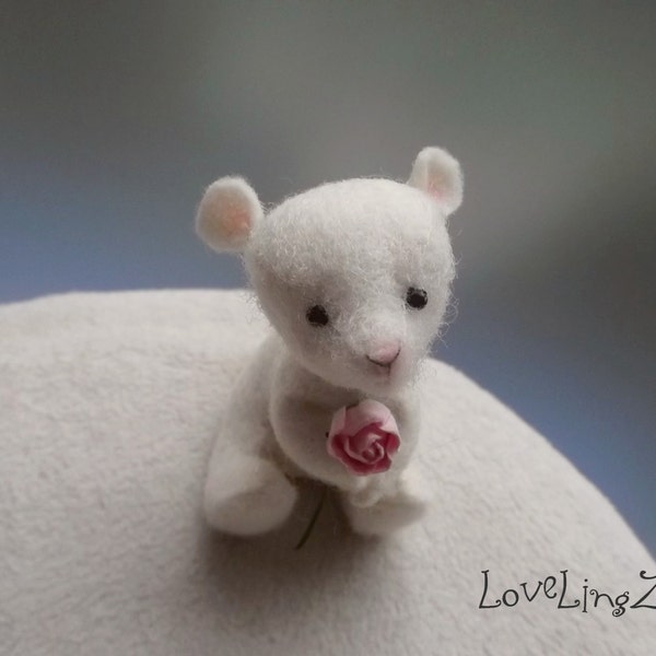 Kawaii Teddy bear, felt mini plushie with pose-able arms, LoveLingZ Artist Plushie Collection