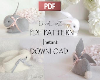 Bunny pattern and easy tutorial, LoveLingZ cute Rabbit instant download, felt sewing template, DIY-gift