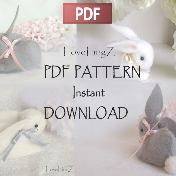 Bunny pattern and easy tutorial, LoveLingZ cute Rabbit instant download, felt sewing template, DIY-gift