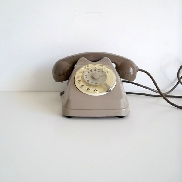 Vintage rotary phone, Grey/brown dial phone, retro phone, Italian vintage telephone