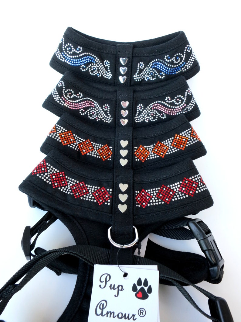 MEDIUM Pink or Red Crystal Rhinestones Blue Retails 69.99 CLEARANCE: Jeweled Dog Collar Vest Harness w FREE Matching Leash in Orange