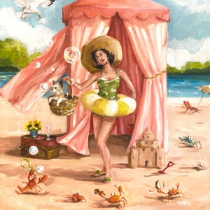 The Dance of the Fiddler Crab -  Fine Art Print, Giclee Print,  Whimsical Art, Original Artwork, Beach,  French Canvas