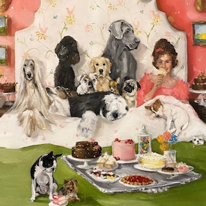 Sweet Dreams - Fine Art Print, Whimsical Artwork, French Canvas, Dog Art, Giclée Art Print