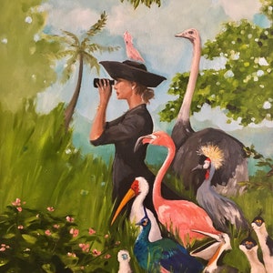 The Birdwatcher Fine Art Print, Whimsical Art Print, Bird Art, Collection of Birds, Giclee Print image 1