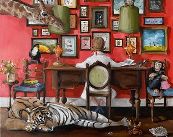 The Zoologist - Fine Art Print, Whimsical Art Print, Animal Art, Zoology, French Canvas Studio, Giclee Print