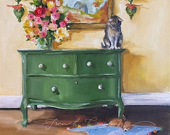 Stampa artistica "Silenzio come un topo", decorazione murale con animali stravaganti, arredamento in stile cottage, opera d'arte per la cameretta dei bambini, illustrazione per libri di fiabe