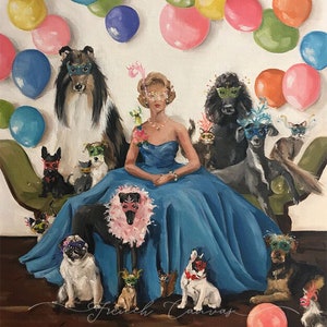 Masquerade - Fine Art Print, Whimsical Art, Dog Art, French Canvas Studio, Giclée Print, Wall Art, Dog Fun, Original Art, Artwork