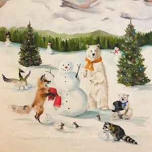 Der glücklichste Schneemann - Fine Art Print, Winter Kunst, Tierkunst, Weihnachten, Schneemänner, French Canvas Studio, Giclee, Fine Art Print, Natur Kunst
