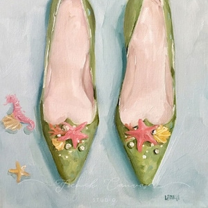 Seashell Slippers - Fine Art Print, Giclée, Giclee Print, Shoe Art, Mermaid, Still Life, French Canvas Studio
