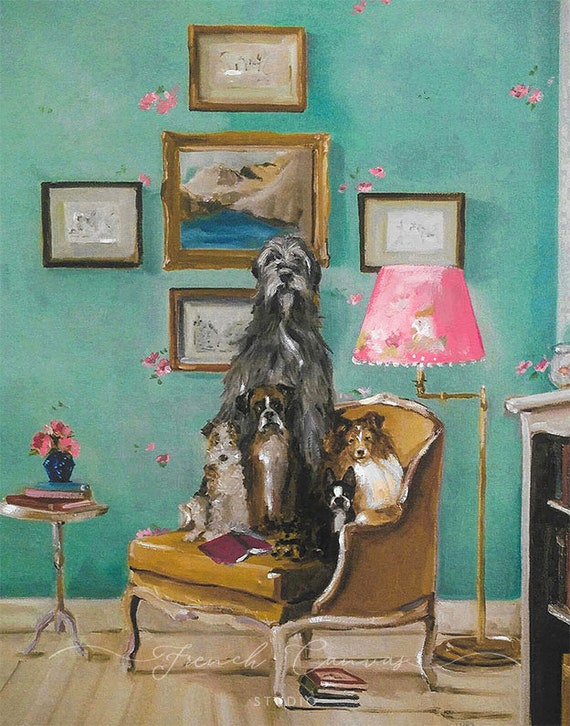The Book Club - Fine Art Print, Giclee, Art Print, Original Art, Wall Art, Dog Art, French Canvas Studio, Whimsical, Book Club