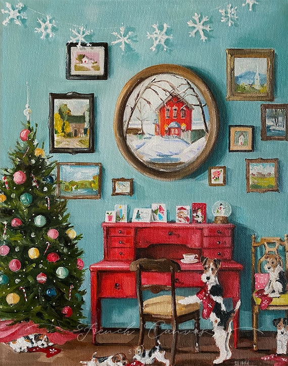 Stocking Stuffers - Fine Art Print, Giclée, Giclee Print, Whimsical Wall Art, Dog Art, Holidays, French Canvas Studio