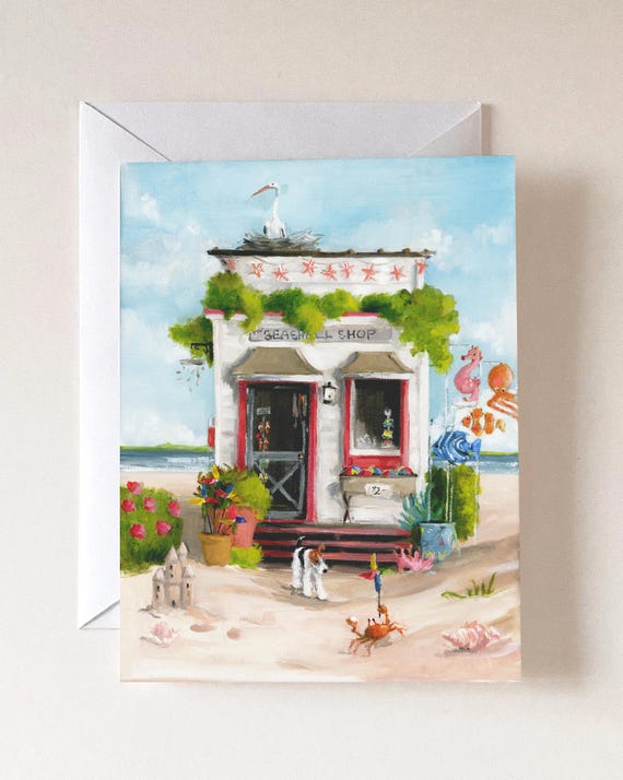 The Seashell Shop - Boxed Set of 8 Notecards, Blank Cards, Lisa Finch Art, French Canvas Studio, Note Card, Art on a Card