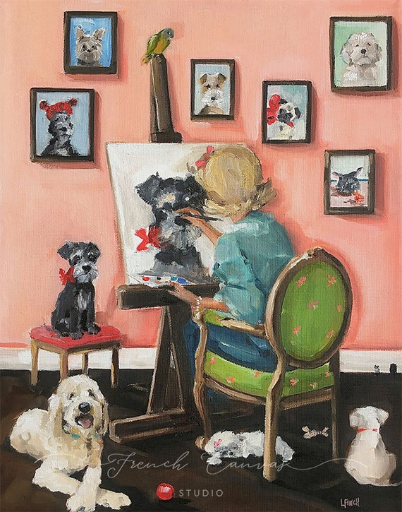 Portrait of the Artist - Fine Art Print, Giclée, Giclee Print, Wall Art, Dog Art, French Canvas Studio, Whimsical