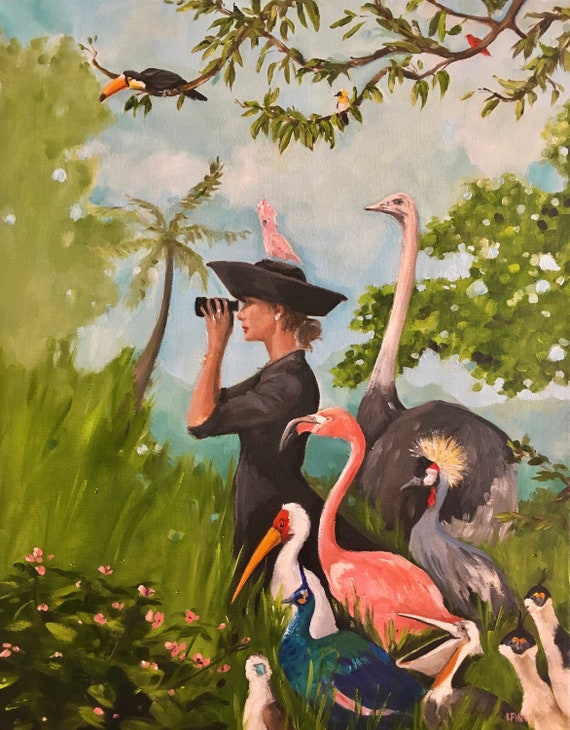 The Birdwatcher - Fine Art Print, Whimsical Art Print, Bird Art, Collection of Birds, Giclee Print