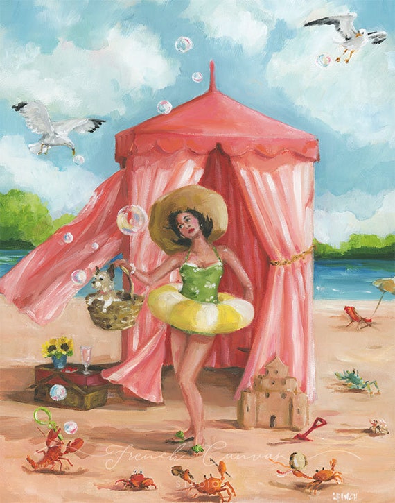 The Dance of the Fiddler Crab -  Fine Art Print, Giclee Print,  Whimsical Art, Original Artwork, Beach,  French Canvas