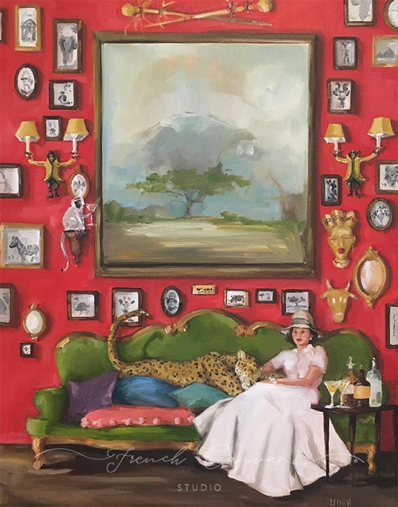 Cocktails at the Kilimanjaro Club - Fine Art Print, Giclée, Giclee Print, Animal Art, Whimsical Wall Art, French Canvas Studio