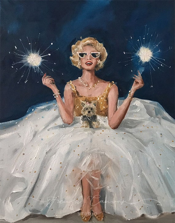 Sparklers - Fine Art Print, Giclee, Giclee Print, Dog Art, Whimsical Wall Art, French Canvas Studio
