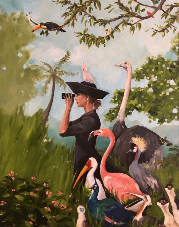 The Birdwatcher - Fine Art Print, Whimsical Art Print, Bird Art, Collection of Birds, Giclee Print