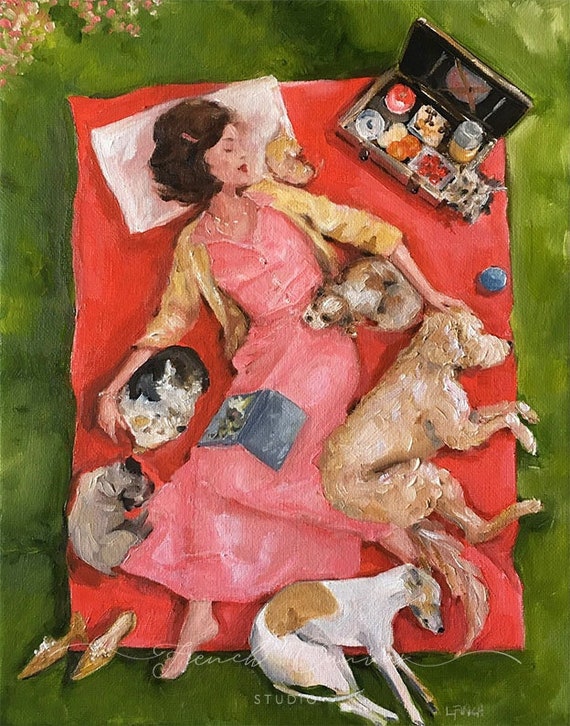Dreamers - Fine Art Print, Dog Art, Whimsical, Original Artwork, French Canvas Studio, Wall Art, Art Print, Art, Giclée, Giclee Print