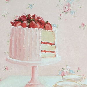 Lámina decorativa "Tarde de fresas", arte mural colorido, estilo cottagecore.