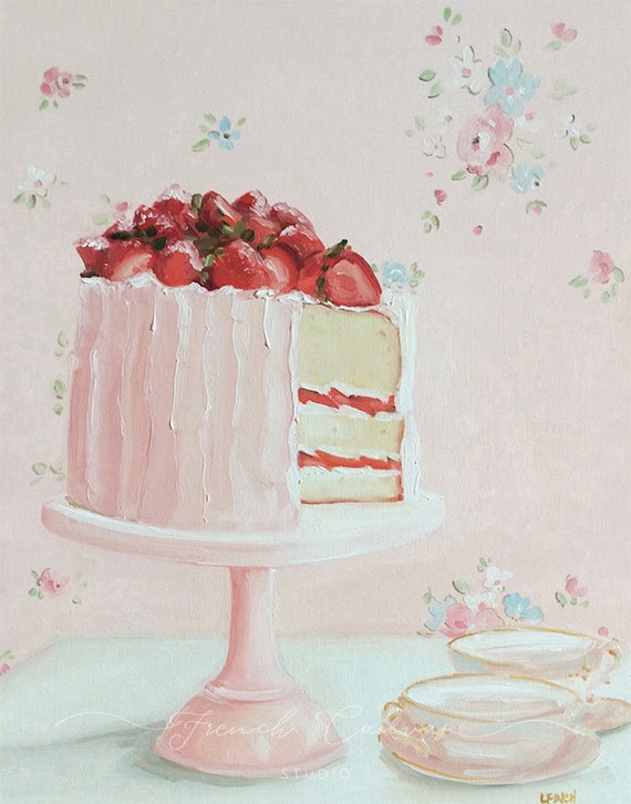 Strawberry Afternoon -  Fine Art Print, Food Art, Fine Art, Whimsical Art, Giclée Print, French Canvas Studio