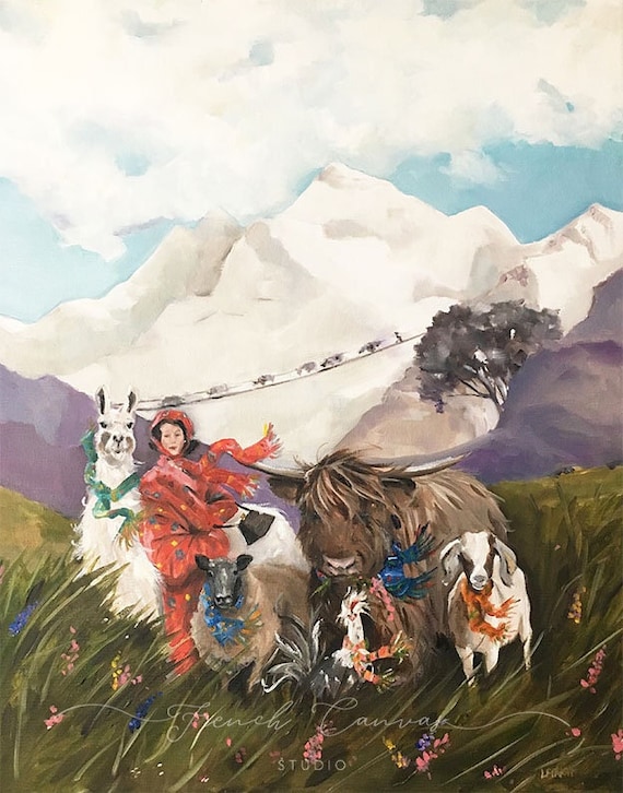 High Winds Over the Himalayas - Fine Art Print, Giclée, Giclee Print, Whimsical Wall Art, Animal Art, Adventure, French Canvas Studio
