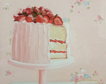 Strawberry Afternoon -  Fine Art Print, Food Art, Fine Art, Whimsical Art, Giclée Print, French Canvas Studio