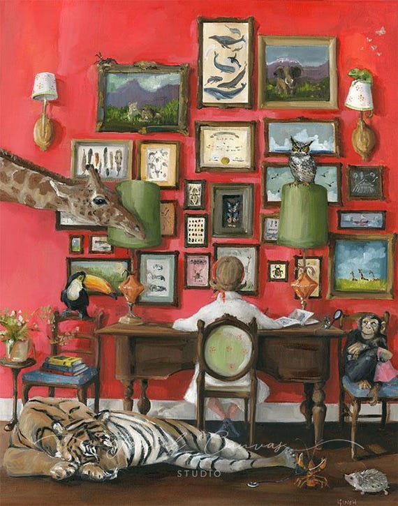The Zoologist - 24 x 30 Art Print, Animal Art, Whimsical, Wall Art, Giclee, Lisa Finch, French Canvas Studio