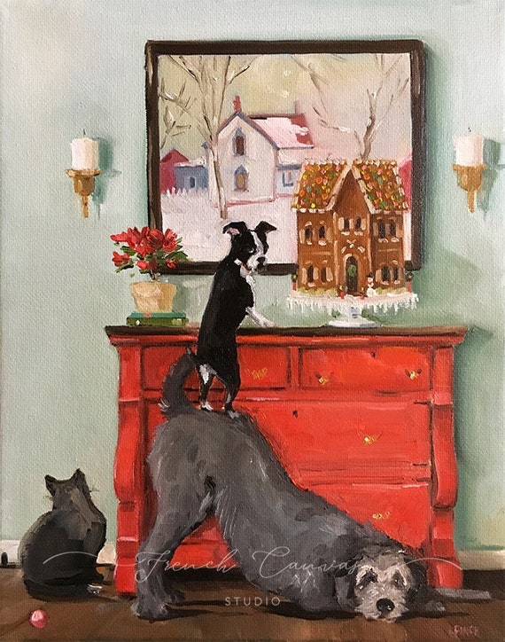 The Gingerbread House - Fine Art Print, Giclee, Giclee Print, Wall Art, Whimsical, Dog Art, French Canvas Studio