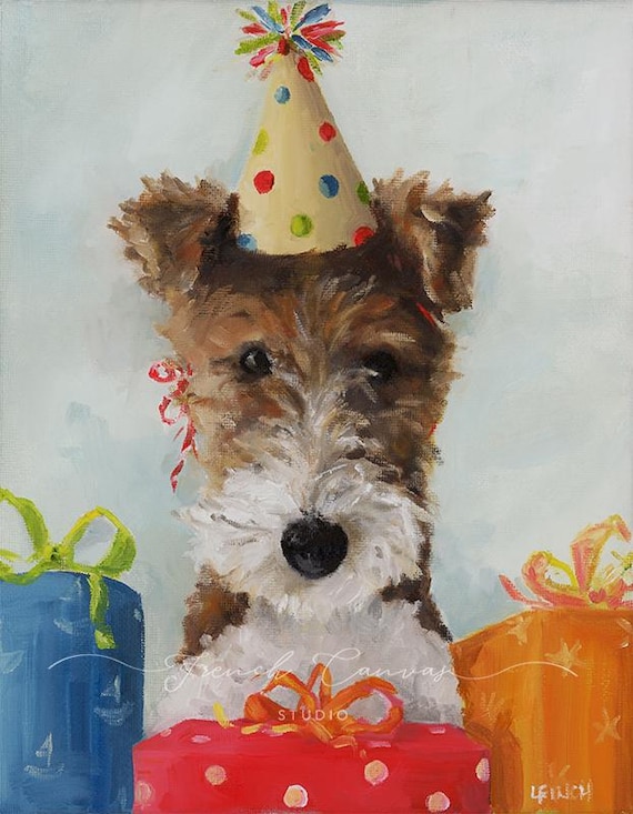 A Party for Pip - Fine Art Print, Whimsical Art Print, Dog Art, Giclee Print, French Canvas Studio, Original Artwork, Lisa Finch Artist