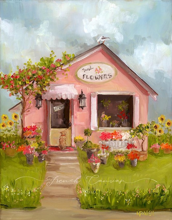 Fresh Flowers - Fine Art Print, Whimsical Art Print, Giclee Print, French Canvas Studio, Lisa Finch, Original Artwork