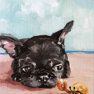 En liten souvenir - Konsttryck av Lisa Finch, French Canvas Studio, Nyckfull strandhund