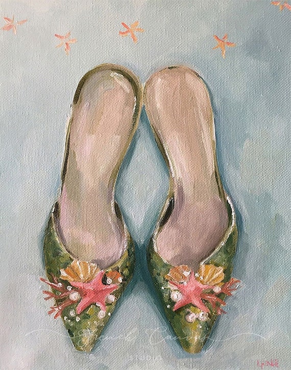 The Mermaid's Slippers - Fine Art Print, Whimsical, Original Artwork, French Canvas Studio, Wall Art, Art Print, Art, Giclée, Giclee Print