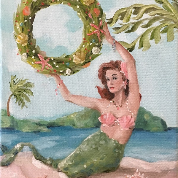 The Mermaid Wreath - Fine Art Print, Giclee, Giclee Print, French Canvas Studio, Mermaid, Whimsical Art