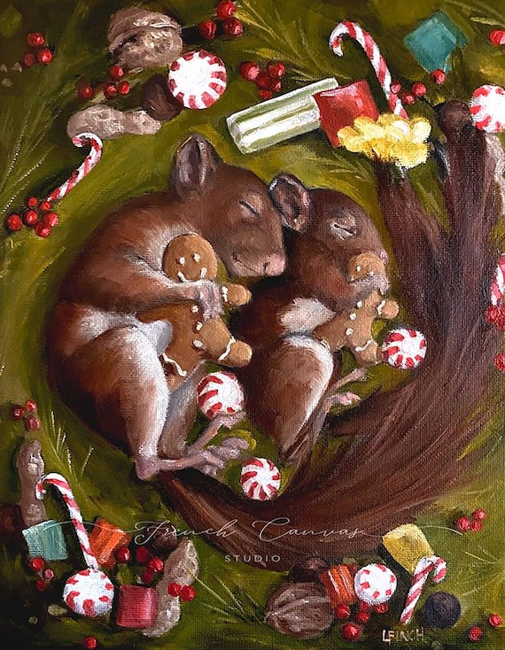 Visions of Sugar Plums - Fine Art Print by Lisa Finch, French Canvas Studio, Whimsical Original Animal Wall Art