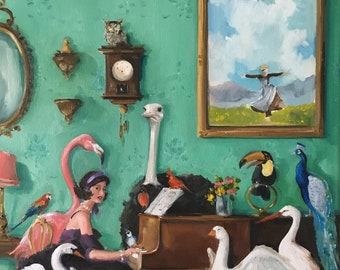 Oiseaux chanteurs - impression d'art, impression d'art, art fantaisiste, impression giclée, art oiseau, art musical, oeuvre d'art originale, studio de toile Français