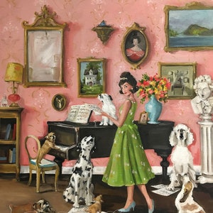 A Serendipitous Serenade of Sorts - Fine Art Print, Whimsical Art, Giclée Print, French Canvas Studio, Original Artwork, Dog Art, Giclée