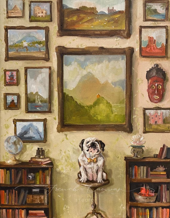 Wallis Was a World Traveller - Original 11 x 14 Oil on Canvas. Whimsical Wall Art, Lisa Finch, French Canvas Studio