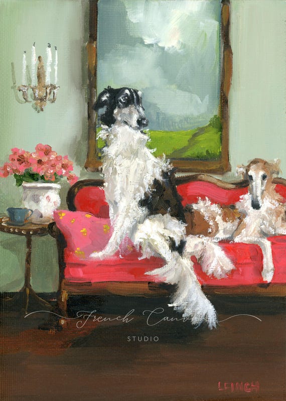 Rainy Afternoons - Fine Art Print, Giclée, Original Artwork, French Canvas Studio, Dog Art, Whimsical Wall Art