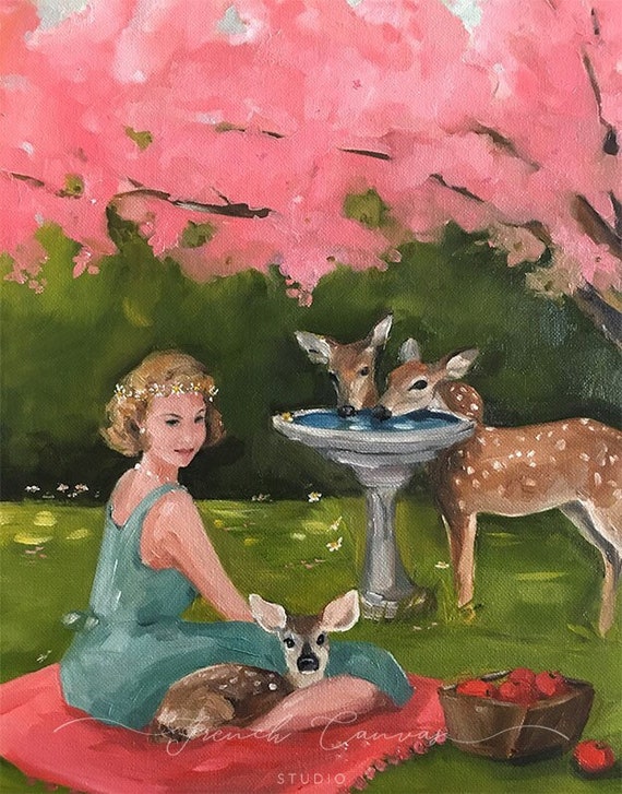 The Bird Bath -  Fine Art Print, Giclée, Giclee Print, Whimsical Wall Art, Animal Art, French Canvas Studio