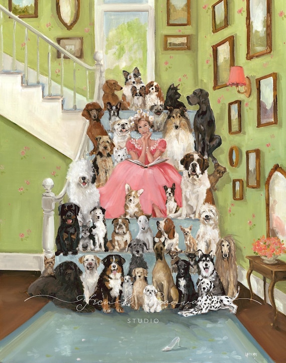 The Glass Slipper - 24 x 30 Art Print, Whimsical Dogs