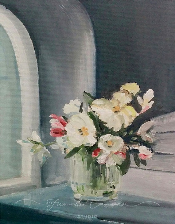 Signs of Spring at Stone Cottage - 5.5 x 7 Fine Art Print, Floral Art, French Canvas Studio, Flowers, Vintage Style, Giclée Print